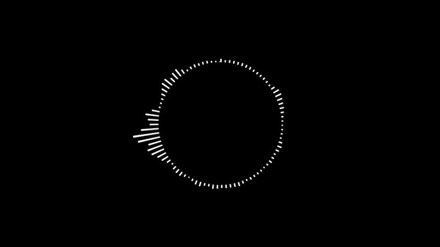 sound visualization on transparent background, dynamic equalizer rhythm bars, audio frequency sound waves in the background, white circle audio wave spectrum lines animation on Black background