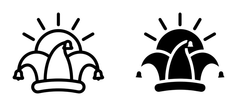 Jester hat with sun rays silhouette for logo