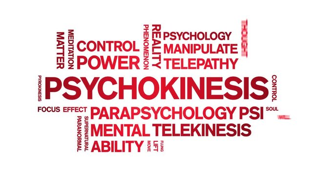 Psychokinesis animated word cloud-animation tag kinetic typography seamless loop.