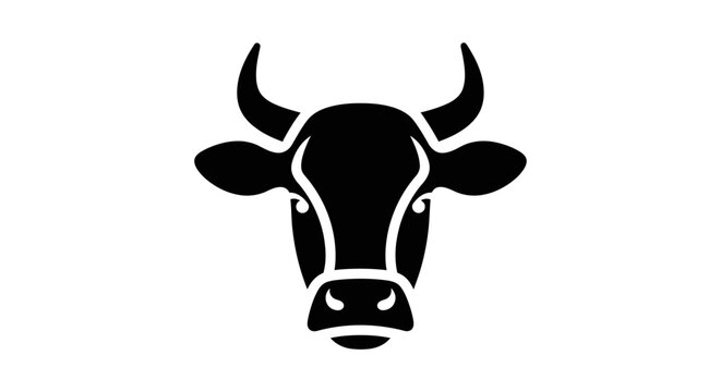 A simple black and white graphic illustration of a cow head silhouette