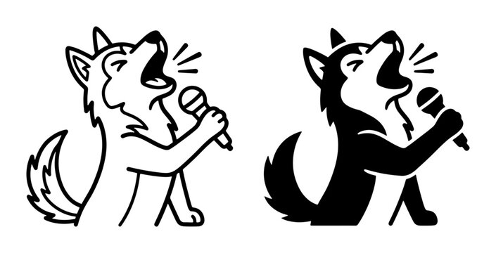 Wolf singing into microphone silhouette for logo