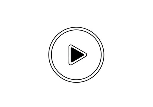 Black and white play button icon symbol for digital media isolated on transparent background