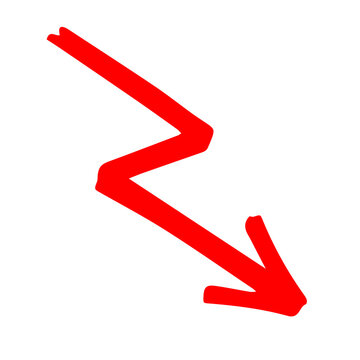 Red Doodle Arrow Hand Drawn Zigzag Downward Decline Sketch Pointer Sign Drop Illustration

