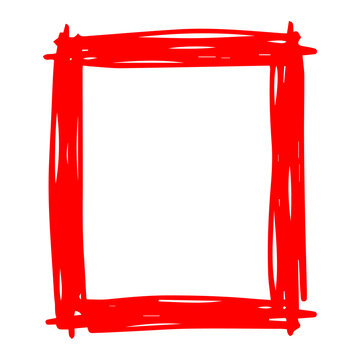 Red Doodle Rectangle Frame Hand Drawn Thick Sketch Border Blank Square Box Outline Illustration
