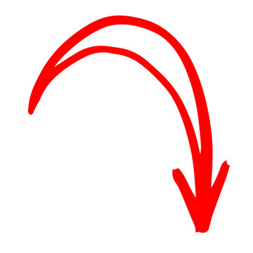 Red Doodle Arrow Hand Drawn Curved Downward Arch Sketch Pointer Sign Drop Illustration
