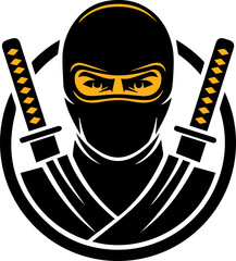Minimalist yellow gaming ninja mascot vector logo illustration high quality transparent PNG © Saqlain