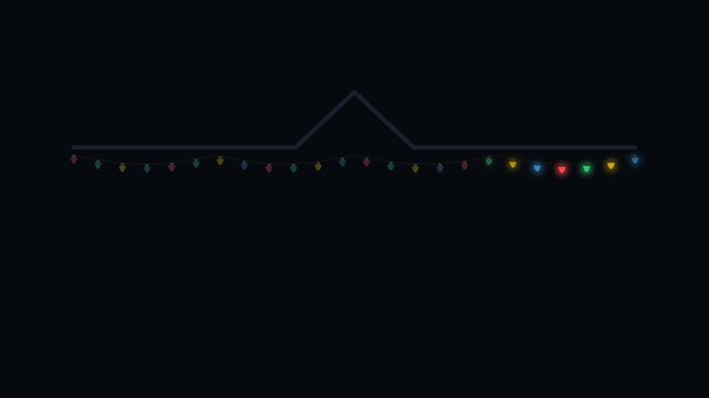 Minimalist Festive Animation of Colorful Christmas Lights Flickering Under a House Roof Outline