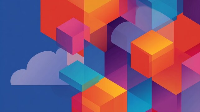 Cloud Computing Data Security, a geometric abstract representation of data segmentation and isolation within a cloud environment, using interconnected but separate polyhedra. 