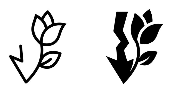 Flower with down arrow silhouette for decline logo