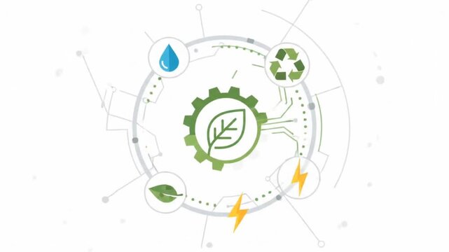 Digital Sustainability Minimalist Vector Animation with Circular Eco Technology Cycle Representing Recycling Energy Conservation and Green Innovation