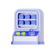 3D illustration of arcade machine with joystick for retro gaming, entertainment, video game, play space, amusement, and nostalgia. © Charcoal3d