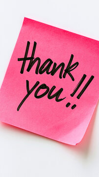 Pink Sticky Note with Thank You!! Message: A vibrant pink sticky note with the handwritten message Thank You!! conveying gratitude and appreciation.