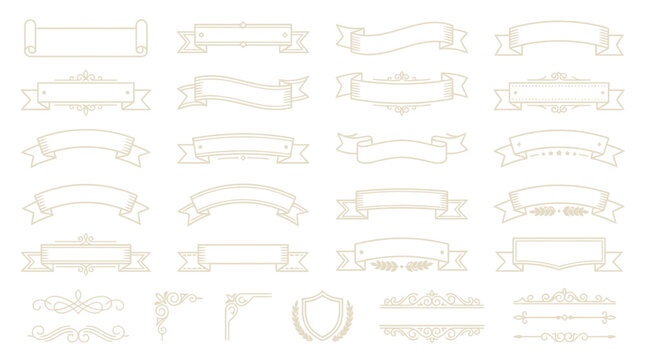 Vintage Banner and Ribbon Collection Isolated Transparent Background