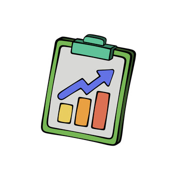 3D cartoon style business growth chart on a clipboard icon representing financial success analysis and market data