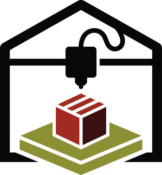 Abstract 3D printer logo symbol showing additive manufacturing process with 3D printing