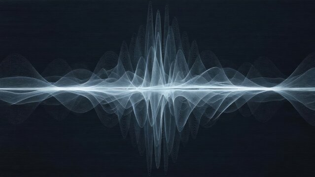 A visual representation of sound waves creating an abstract pattern on a dark background