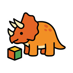 Cute Cartoon Triceratops Dinosaur Playing with Colorful Blocks © Saniah