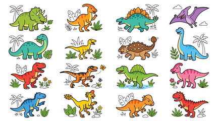 Obraz premium Cute Cartoon Dinosaur Collection Isolated