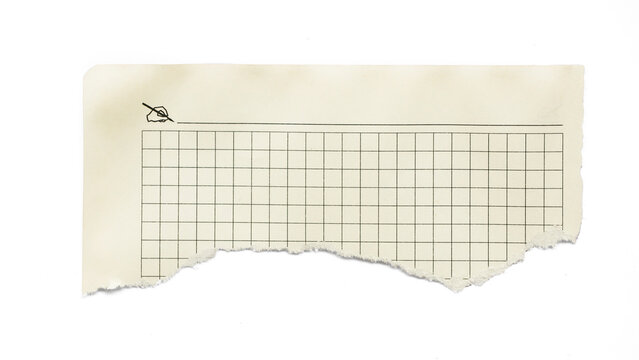 Torn graph paper with grid lines, isolated on transparent background