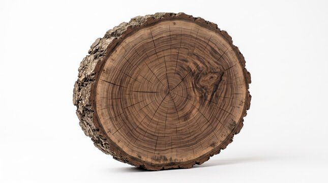 Round wooden log slice with natural tree bark texture