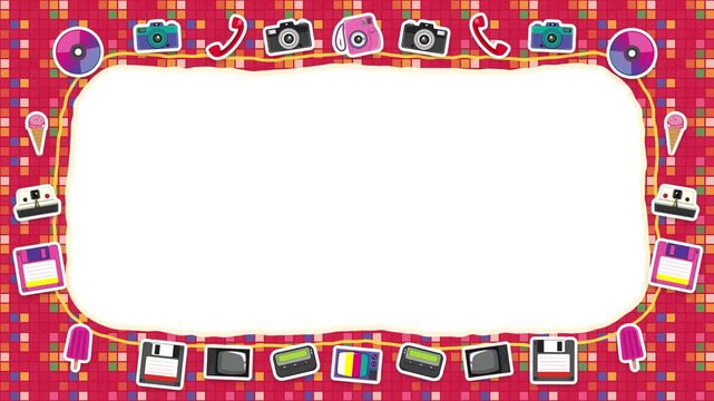 Retro Pixel Arcade Doodle Border Frame Loop with Copy Space