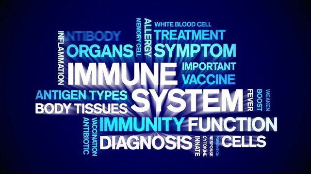 immune system animated word cloud-animation tag kinetic typography seamless loop.