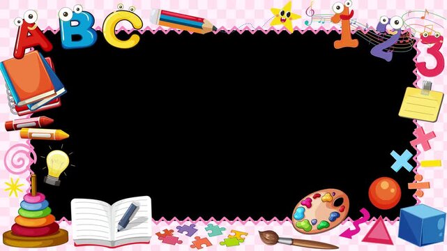 Animated Cartoon School and Education Border Frame with Copy Space