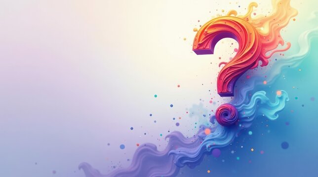 Abstract Colorful Question Mark in a Whimsical Fluid Design with Vibrant Hues and Dynamic Swirls