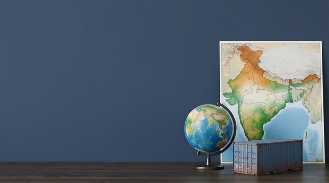 Globe and India Map with Tiranga flag icon on simple background isolated on white for export
