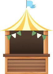 Traditional wooden festival market stall with yellow striped tent and bunting © andika96