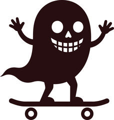 Cartoon ghost character riding a skateboard in a playful pose with extreme sports © MD