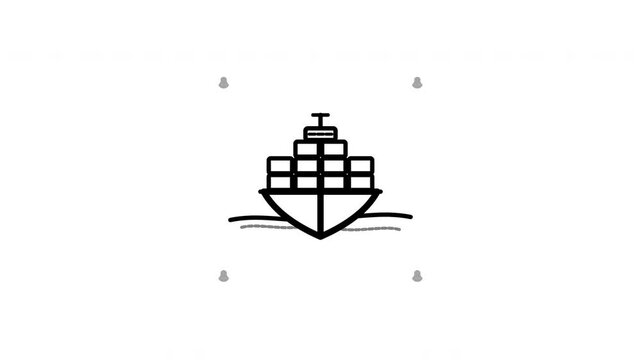 Minimalist Black Vector Icon of Maritime Freight Container Ship