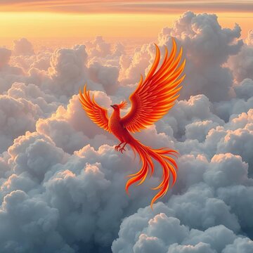 Whimsical cloud formations with phoenix elements, vector, ||clouds