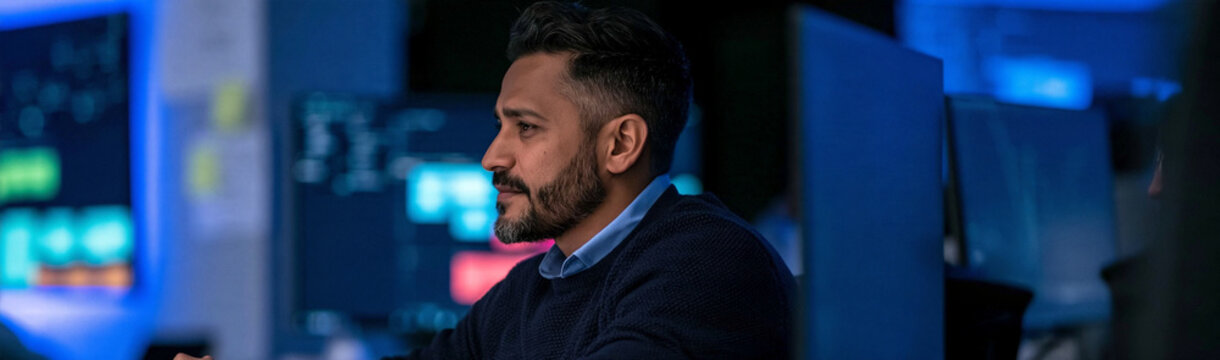 Man at the Computer in a Modern Office