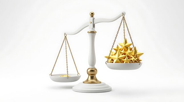 Conceptual balance scale with golden stars on one side.