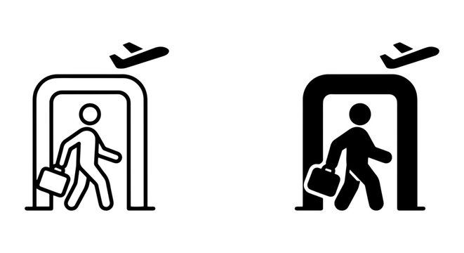 Airport Security Scanner Icon, Travel Gate Vector, Passenger Checkpoint Symbol, Airplane Departure