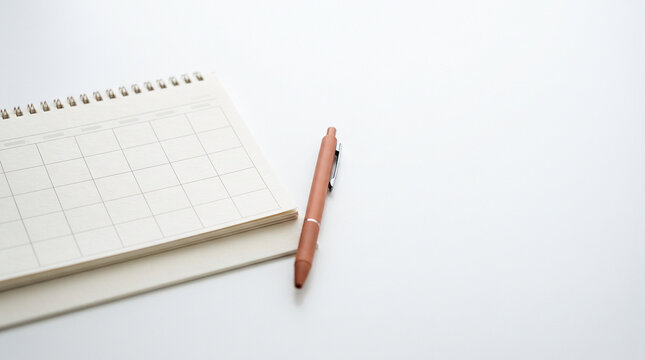 Calendar and pen on white desk, planning and strategy concept