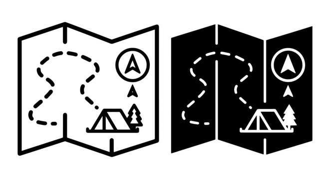 Camping Map Icons: Navigation, Location, Adventure, Outdoor Recreation, Vector Set