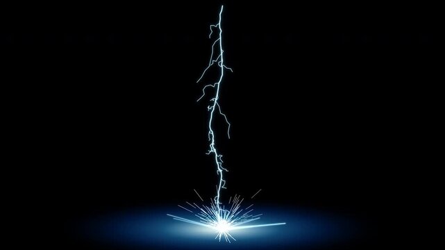 Professional 4K lightning bolt strike VFX with plasma glow and ground impact for cinematic compositing using screen or add blend modes