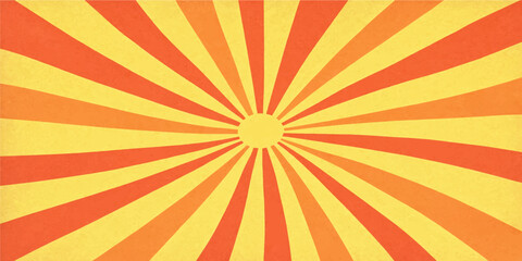 Obraz premium Retro Grunge Sunburst Background with Radiating Orange and Yellow Rays, Vintage Vector Illustration, Abstract Light Beam Pattern, Textured Summer Wallpaper and Sunrise Design