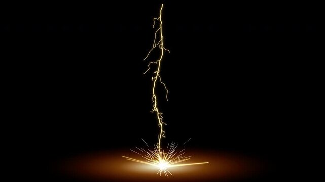 Powerful electric lightning strike with plasma glows and ground impact for cinematic compositing using screen or add blend modes in 4K