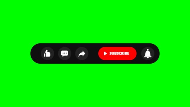 Pop up youtube subscribe button animation set on green screen