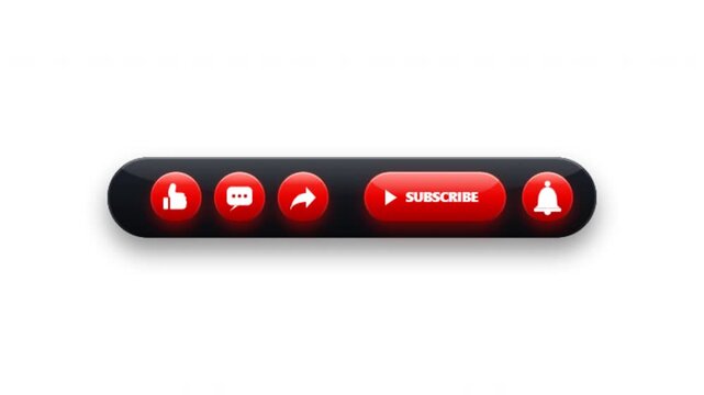 Pop up youtube button set with notification and like icons