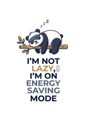 Sleeping panda illustration with energy saving mode text isolated on transparent background © Ranasa