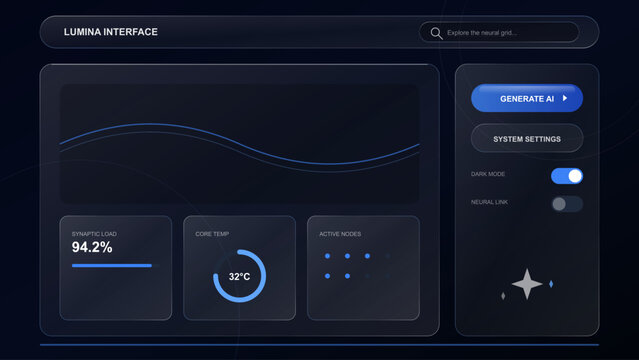 Dark mode user interface UX design layout with AI generator vector illustration