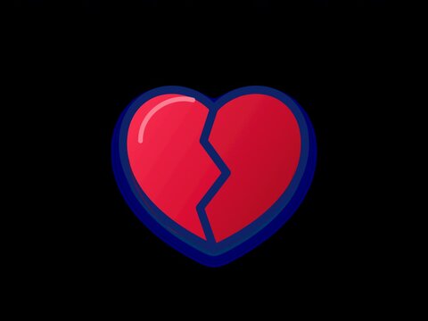 A red broken heart icon animates by separating and moving apart.