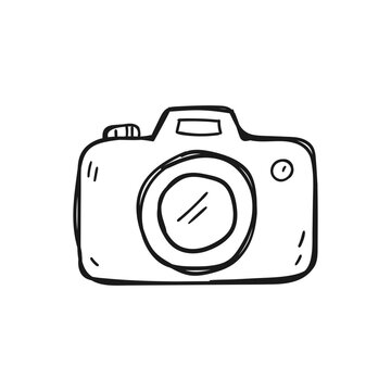 Doodle style camera icon logo design. Hand drawn photo symbol and snapshot sign. Playful sketch camera icon. Photography and equipment.