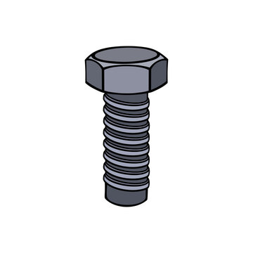 Detailed illustration of a metallic hex head machine screw bolt isolated on a solid transparent background