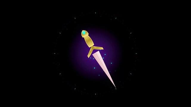 Six stylized fantasy golden daggers glowing on black background