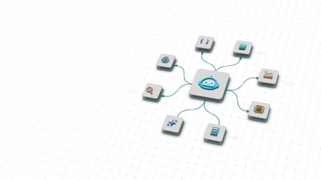 AI Agent Modular Network Visualizing Intelligent Data Processing Workflow Motion Graphics